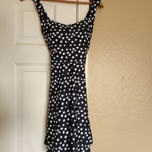 Elegant Black and White Polka Dot Midi Dress